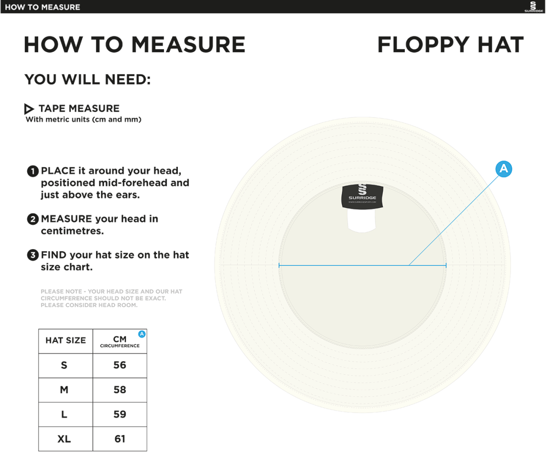 Richmond CC - Floppy Hat - Ivory - Size Guide