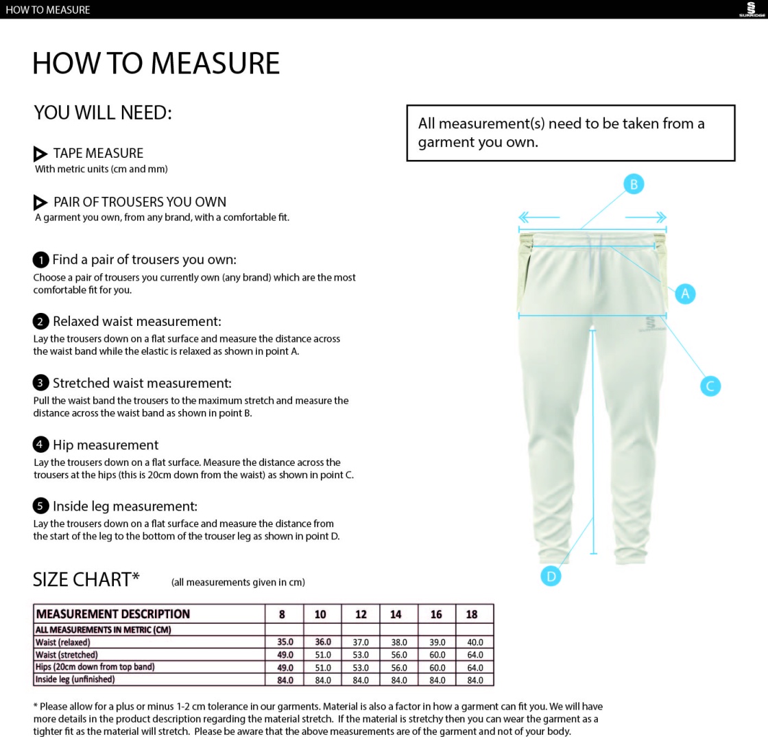 Richmond CC - Ergo Playing Pant - Women's Fit - Size Guide