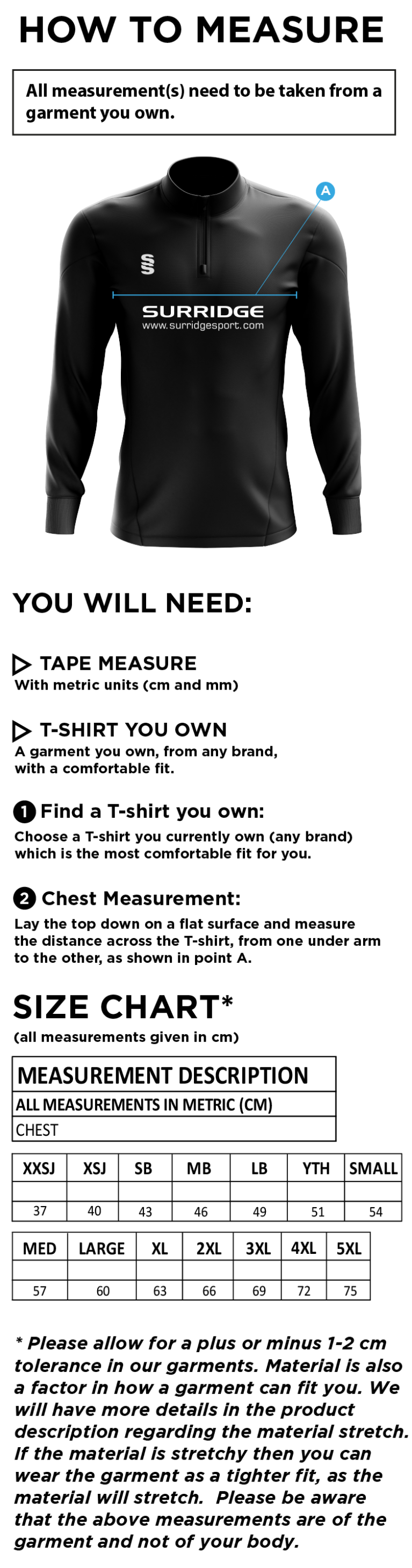 Richmond CC - Blade Performance Top  - Unisex Fit - Size Guide