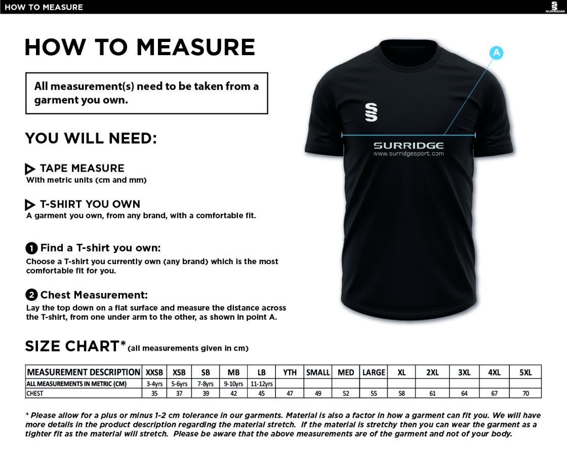 Richmond CC - Blade T-shirt - Unisex Fit - Size Guide