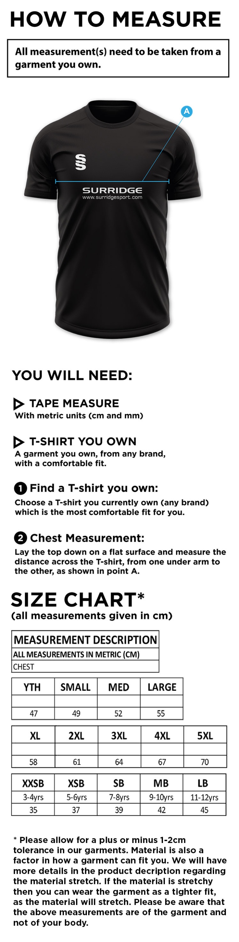 Richmond CC - Blade T-shirt - Unisex Fit - Size Guide