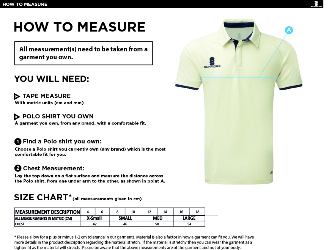 Richmond CC - Dual Cricket Shirt Short Sleeve - Women's Fit - Size Guide