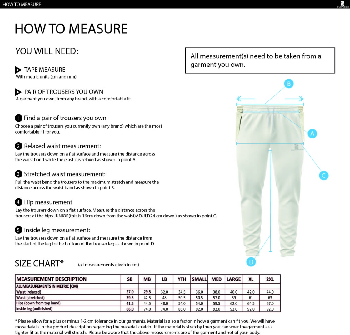 Richmond CC - Ergo Playing Pant - Unisex Fit - Size Guide