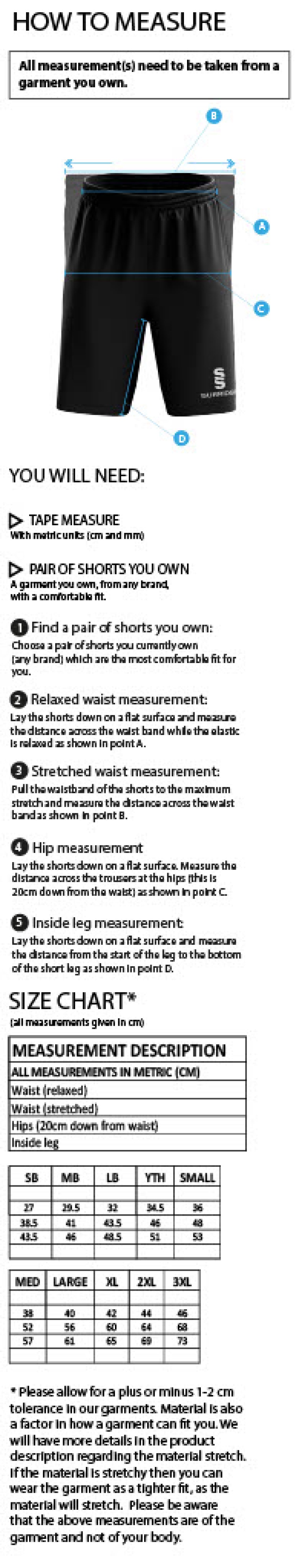 Richmond CC - Ripstop Pocketed Shorts - Women's Fit - Size Guide