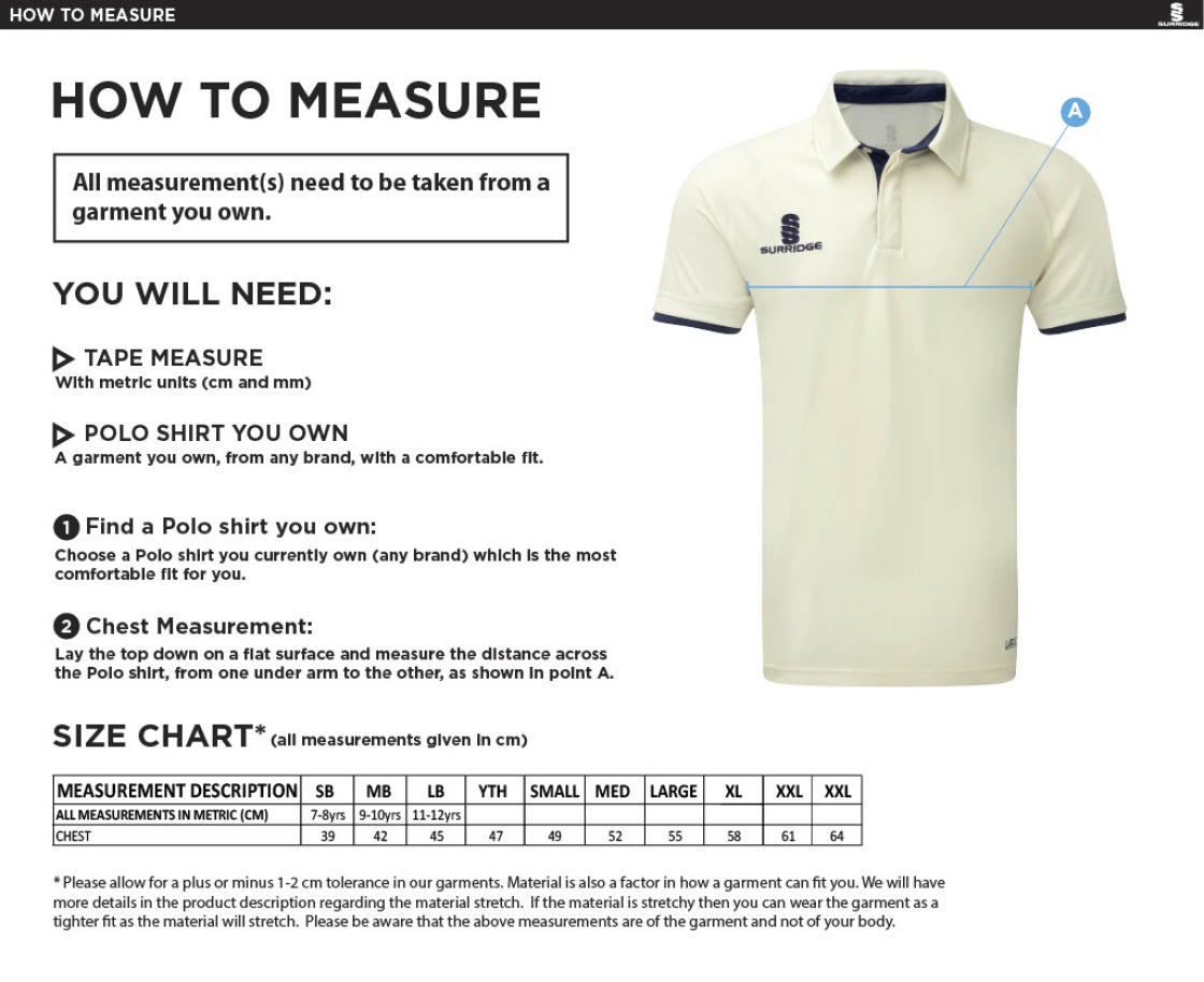 Richmond CC - Dual Cricket Shirt Short Sleeve - Unisex Fit - Size Guide