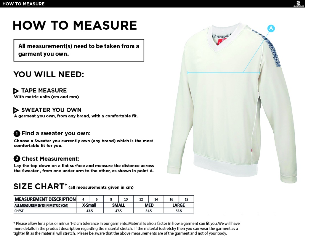 Richmond CC - Blast Long Sleeve Sweater - Women's Fit - Size Guide