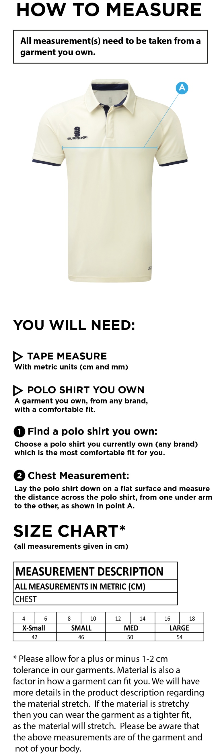 Richmond CC - Dual Cricket Shirt Short Sleeve - Women's Fit - Size Guide