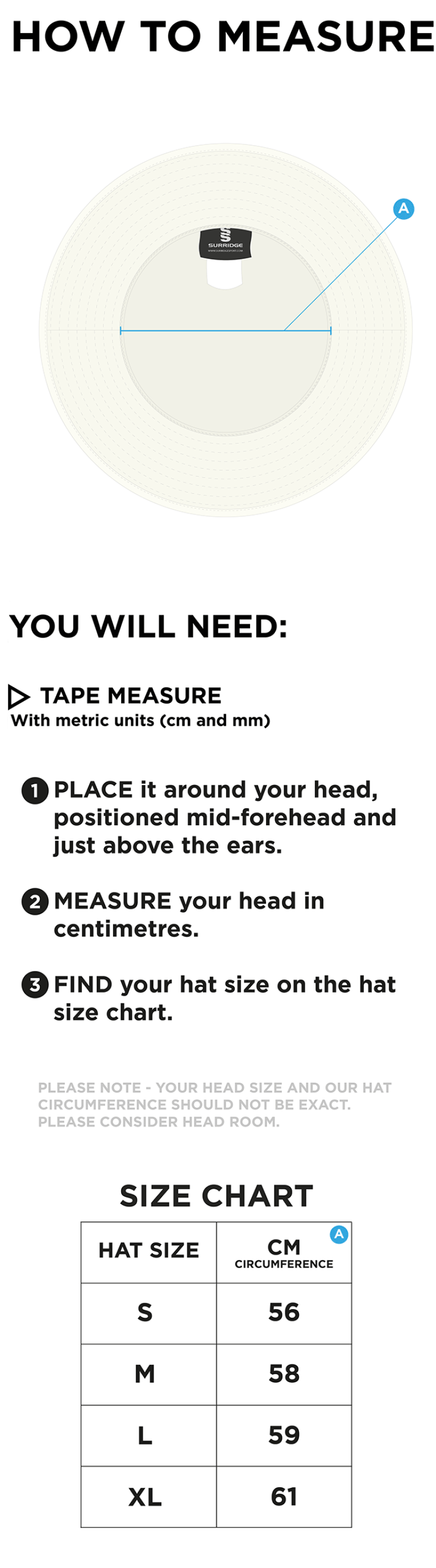 Richmond CC - Floppy Hat - Ivory - Size Guide